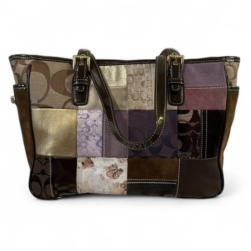 Coach Patchwork Tote Bag Legacy Y2K Vintage Suede Leather Signature Multicolor